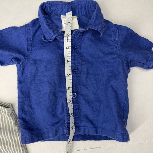 Vintage Happy Kids Gray Stipe Bib Overalls & Button Blue Shirt Size 3-6 Months - Picture 10 of 13